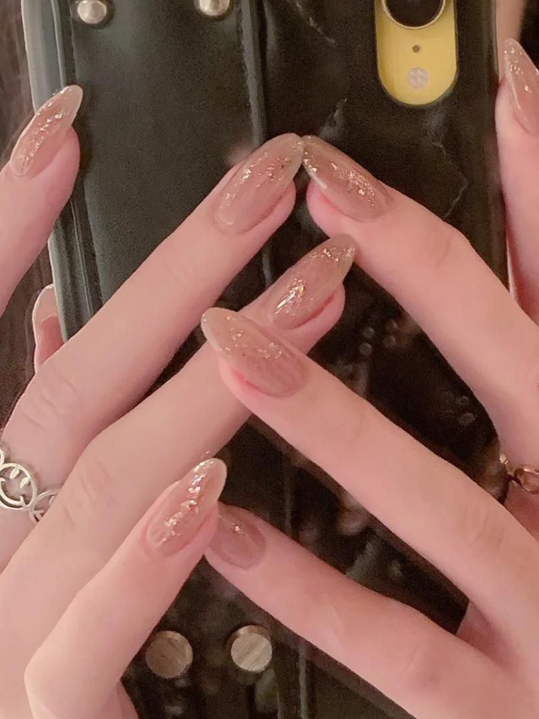 

The Pink Truck Set of 24 Glitter Design Artificial Reusable Nails With Glue - Golden, Gold