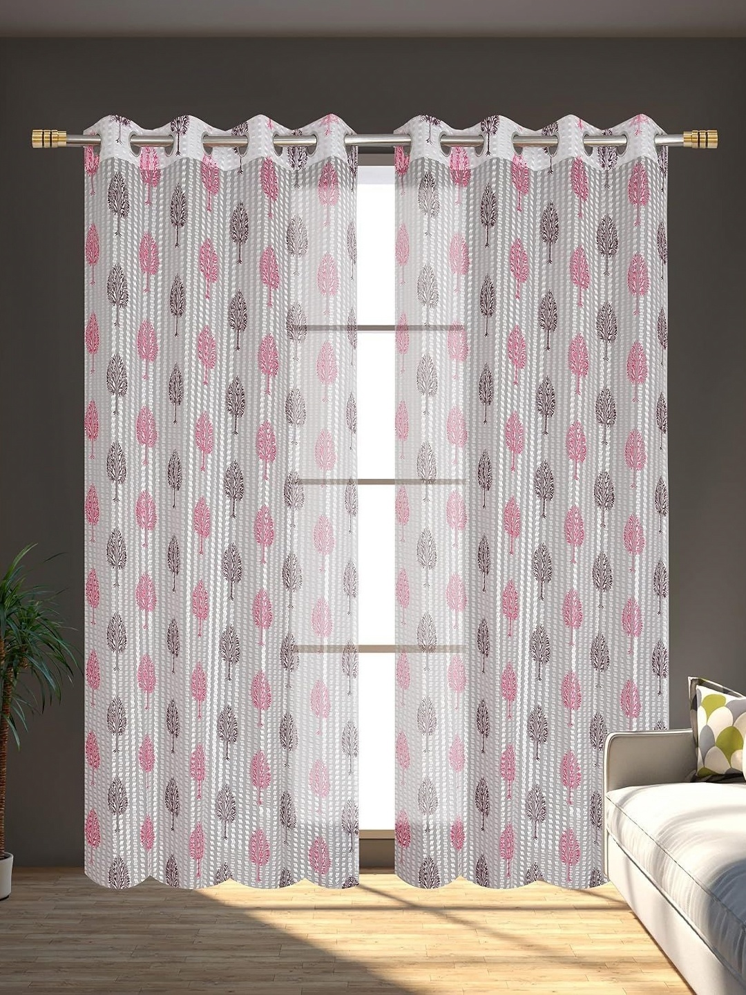 

JBG Home Store Pink 2 Pcs Floral Sheer Window Curtain