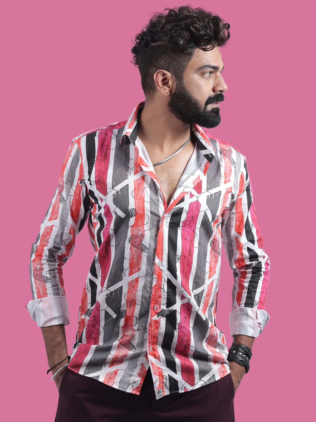 

STITCH MONKEY Men Comfort Spread Collar Abstract Printed Casual Shirt, Grey