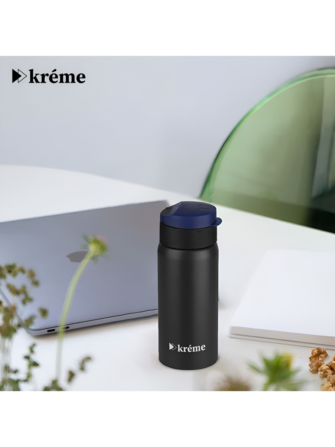 

Kreme Black & Blue Brand Logo Stainless Steel Single Wall Vacuum Water Bottle 400 ml