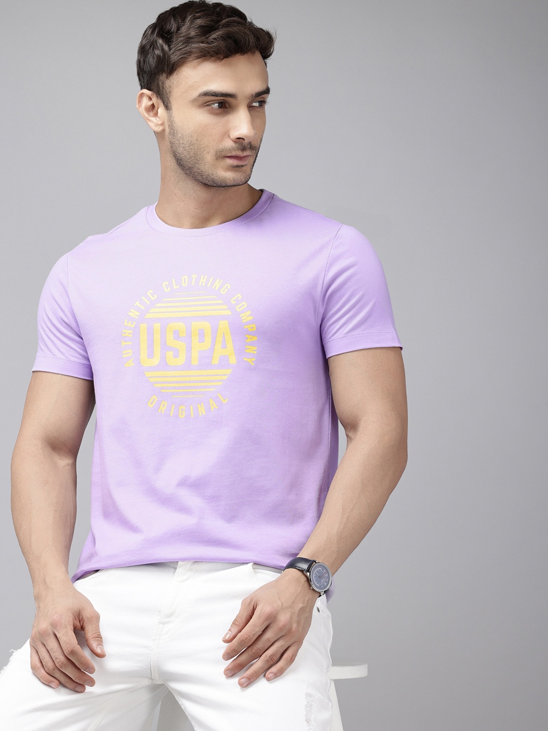 

U.S. Polo Assn. Brand Logo Printed Pure Cotton Slim Fit T-shirt, Purple