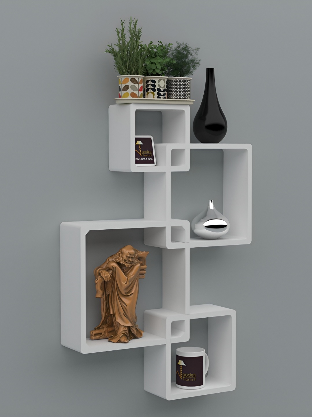 

Wooden Twist White 4 Pieces Rafuf Intersecting Floating Wall Shelves