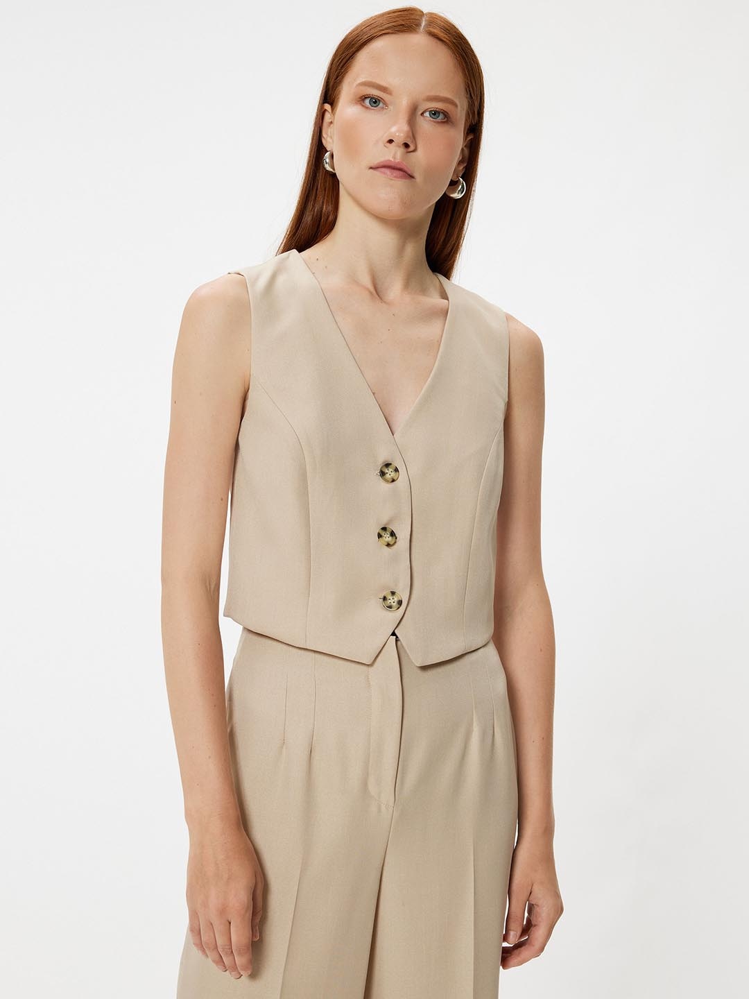 

Koton Slim-Fit Sleeveless Waistcoat, Beige