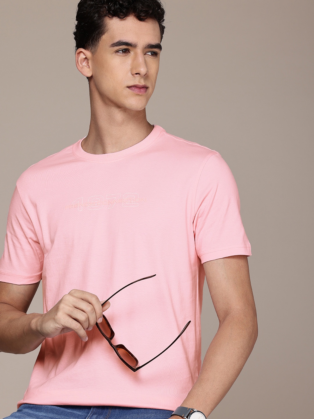 

French Connection Brand Logo Printed Pure Cotton T-shirt, Pink