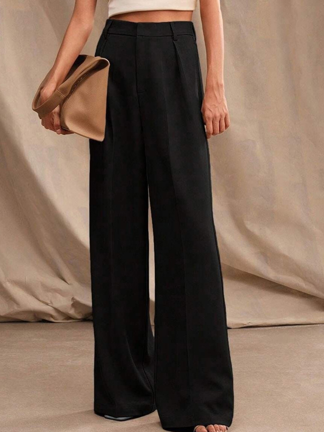 

FNOCKS Women Tailored High-Rise Wrinkle Free Pleated Trousers, Black