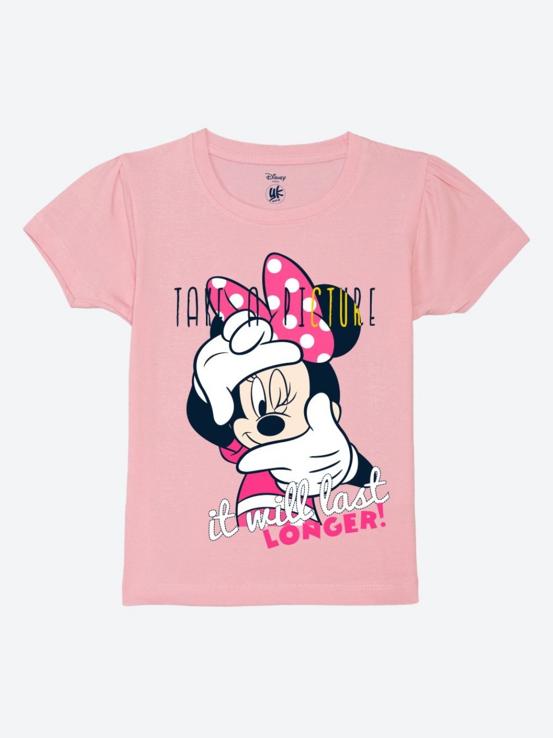 

YK Disney Girls Graphic Printed Round Neck Pure Cotton T-Shirt, Pink