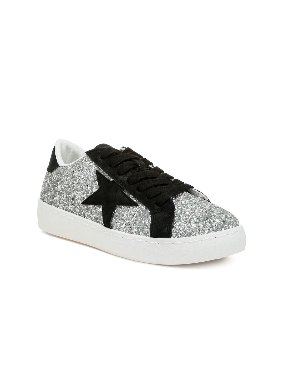 

London Rag Women Printed Leather Sneakers, Silver