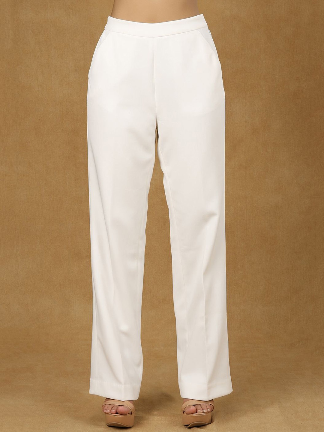 

PowerSutra Women Solid Straight Fit High-Rise Trousers, White