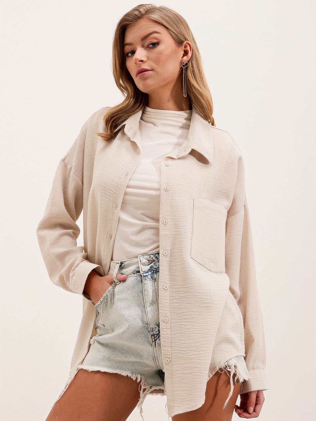 

BIGDART Women Spread Collar Solid Casual Shirt, Na