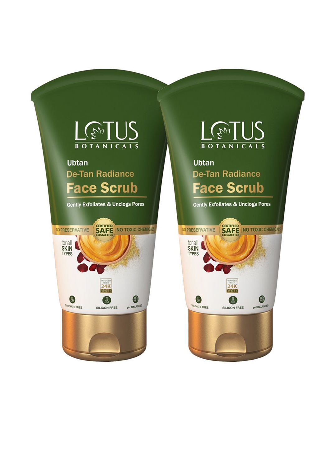 

Lotus Botanicals Set Of 2 Ubtan De-Tan Radiance 24K Gold Exfoliating Face Scrub- 100g Each, Green