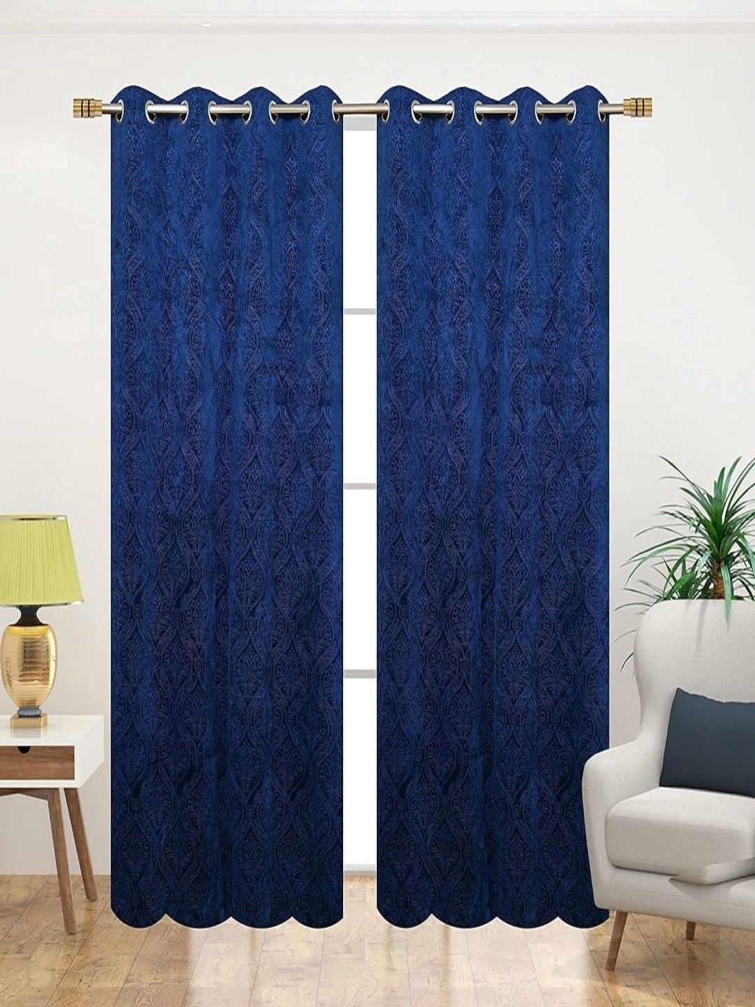 

JBG Home Store Blue 2 Pcs Embellished Room Darkening Window Curtain