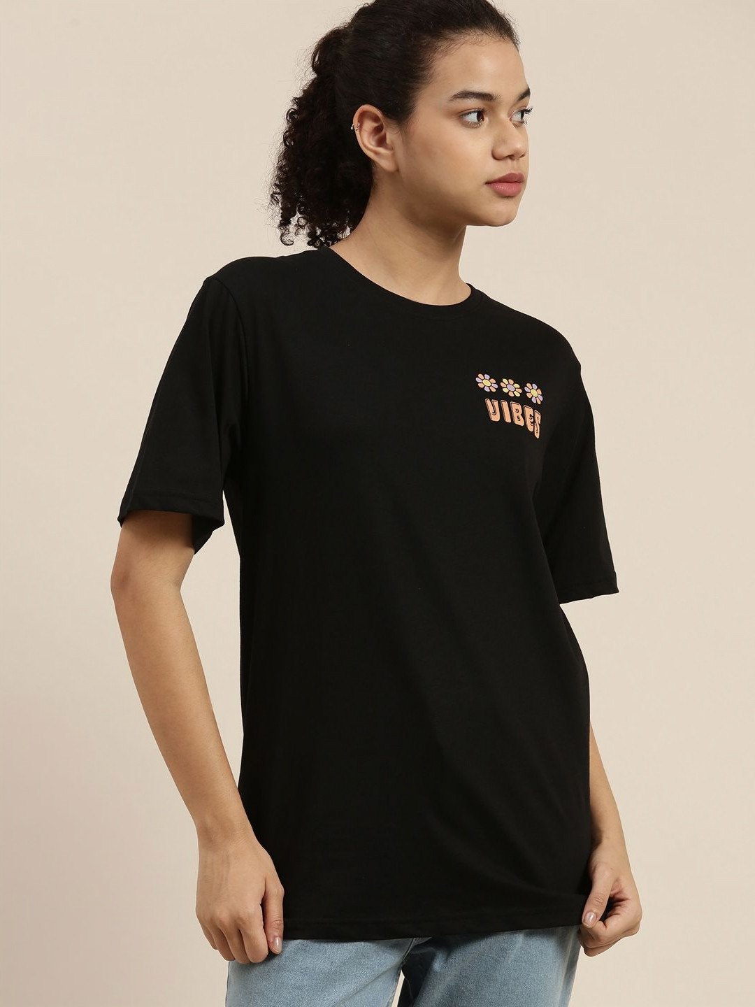 

DILLINGER Women Typography Printed Round Neck Cotton T-Shirt, Black