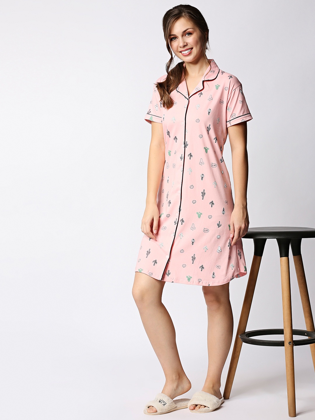 

I like me Women Peach-Coloured Printed Pure Cotton Nightdress