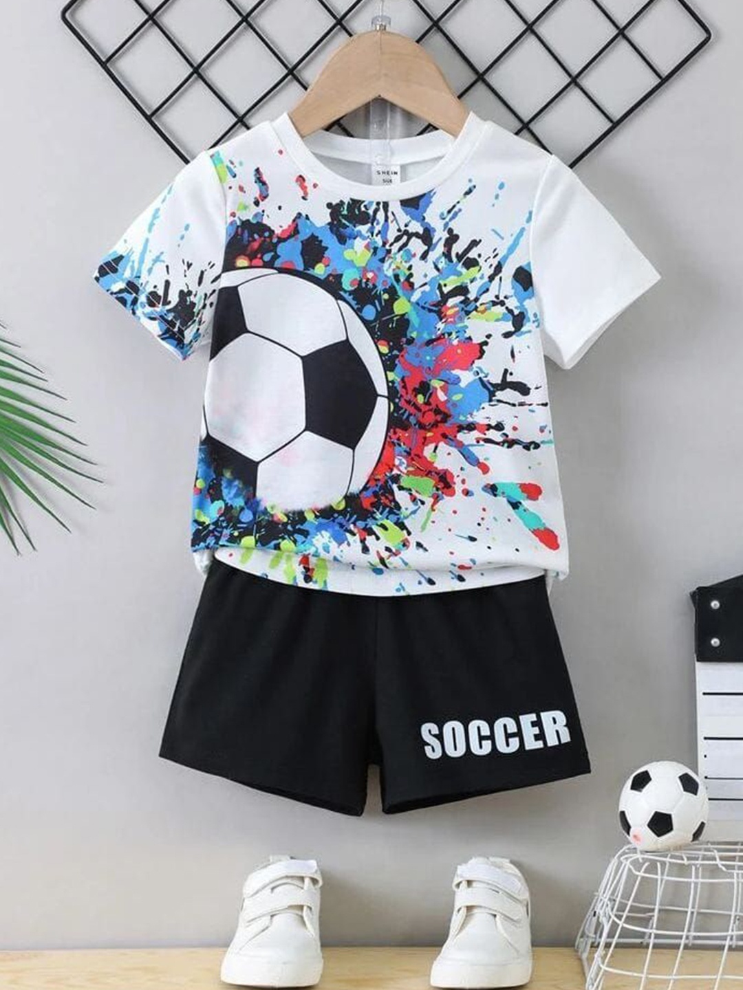 

BAESD Boys Printed Pure Cotton T-shirt with Shorts, White