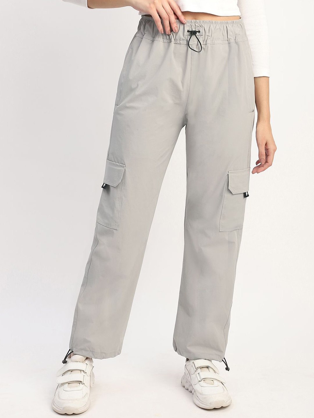 

Mark Leute Women Straight Fit Parachute Cargo Joggers, Grey