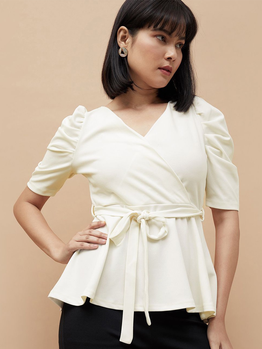 

CODE by Lifestyle Puff Sleeve Wrap Top, Off white