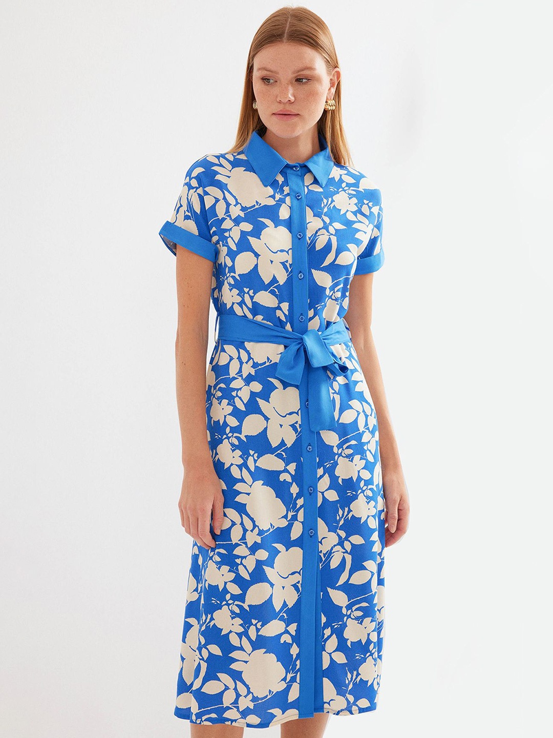 

BIGDART Floral Print Shirt Dress, Blue