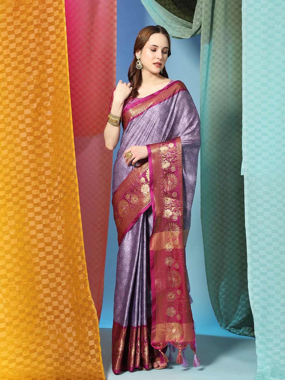 

NIWAA Woven Design Zari Banarasi Saree, Purple