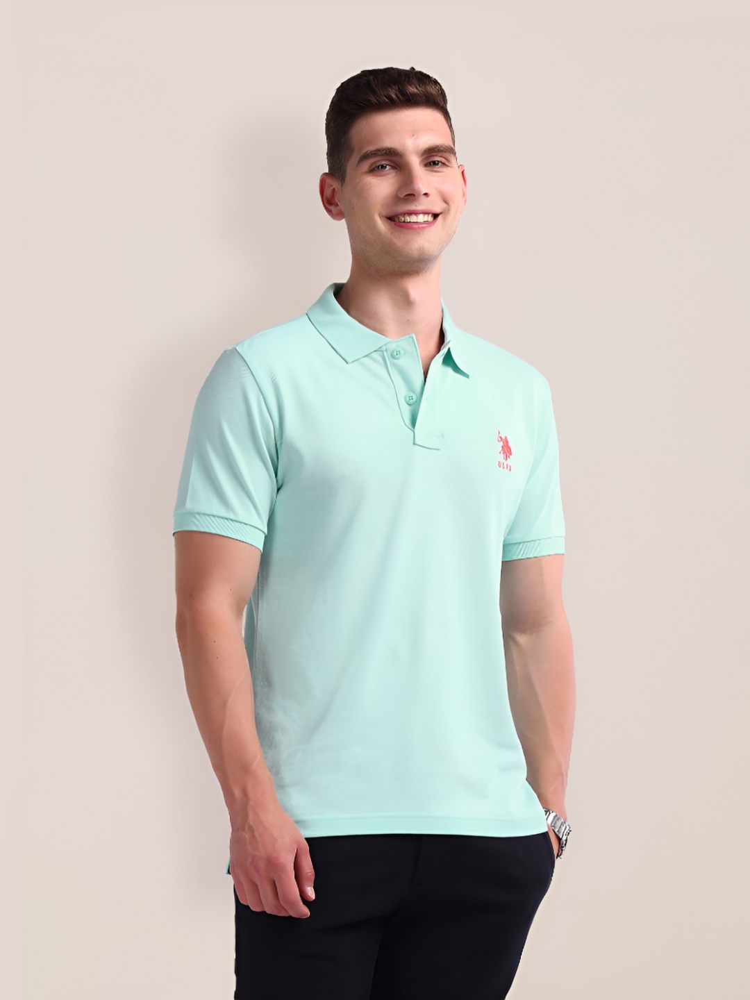

U.S. Polo Assn. Men Solid Polo Collar Cotton Slim Fit T-Shirt, Blue