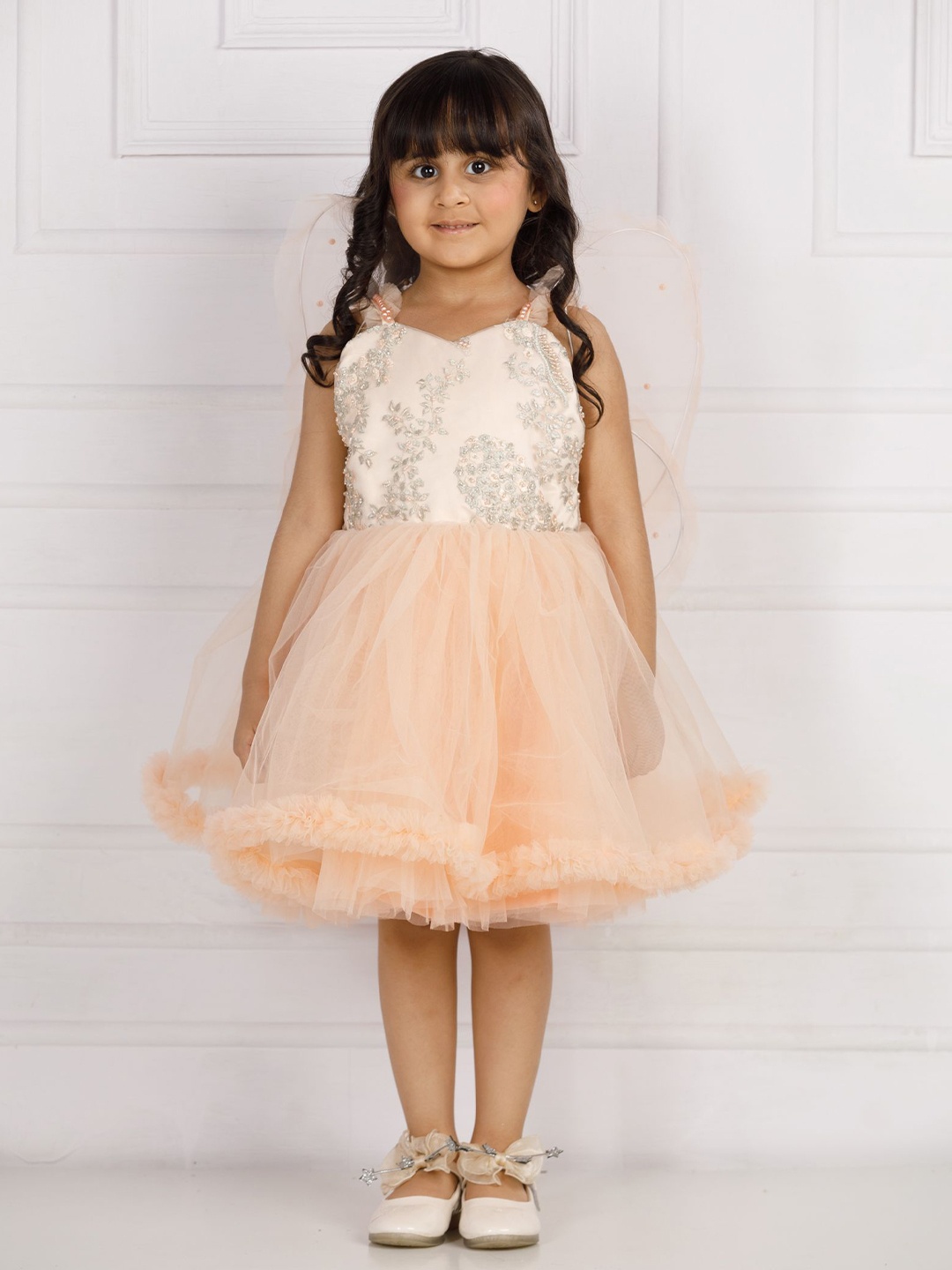 

The Lush Affair Girls Embellished Fit & Flared Dress, Peach