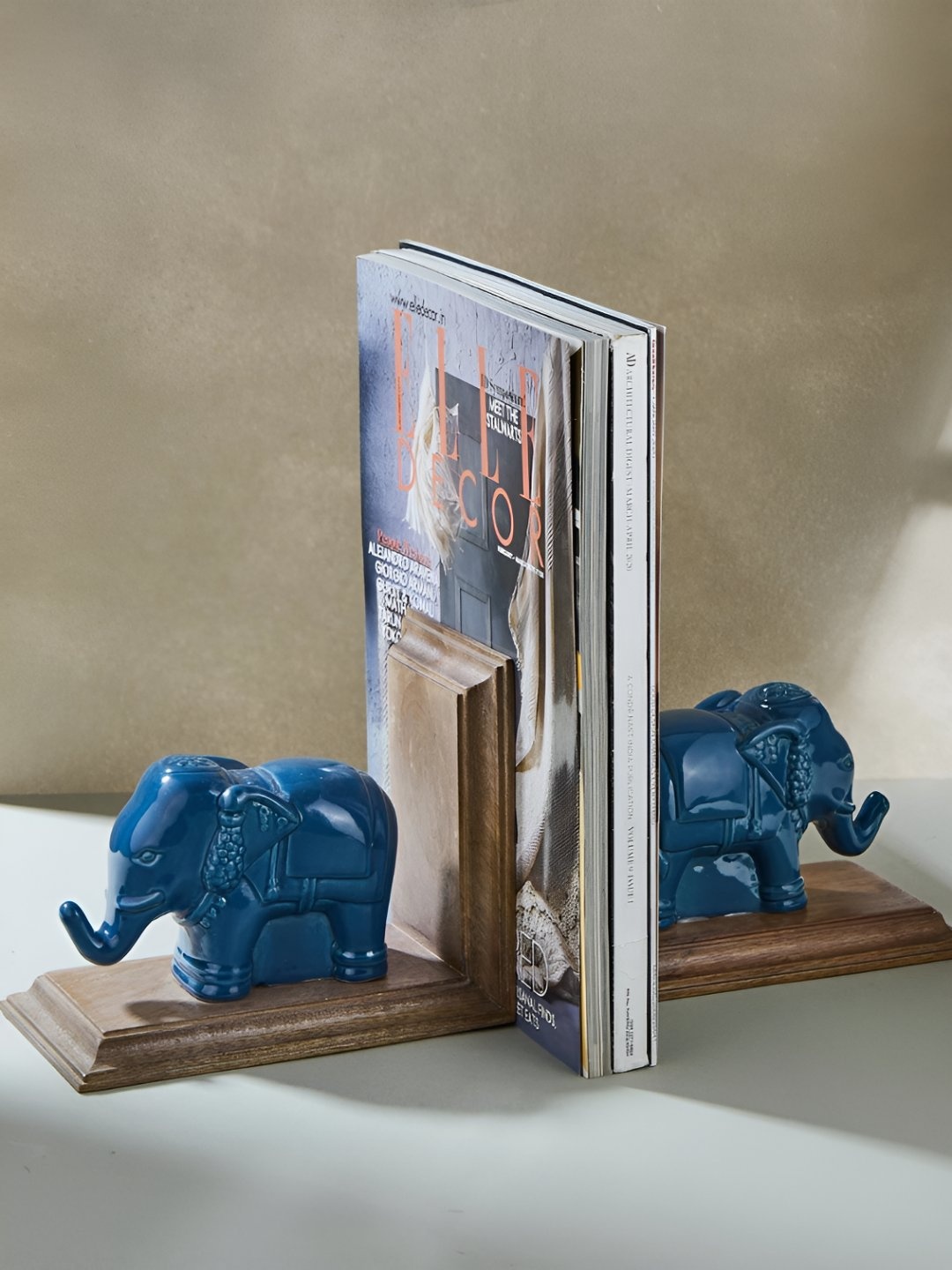 

Fabindia Blue & Brown 2 Pieces Free Standing Elephant Bookend