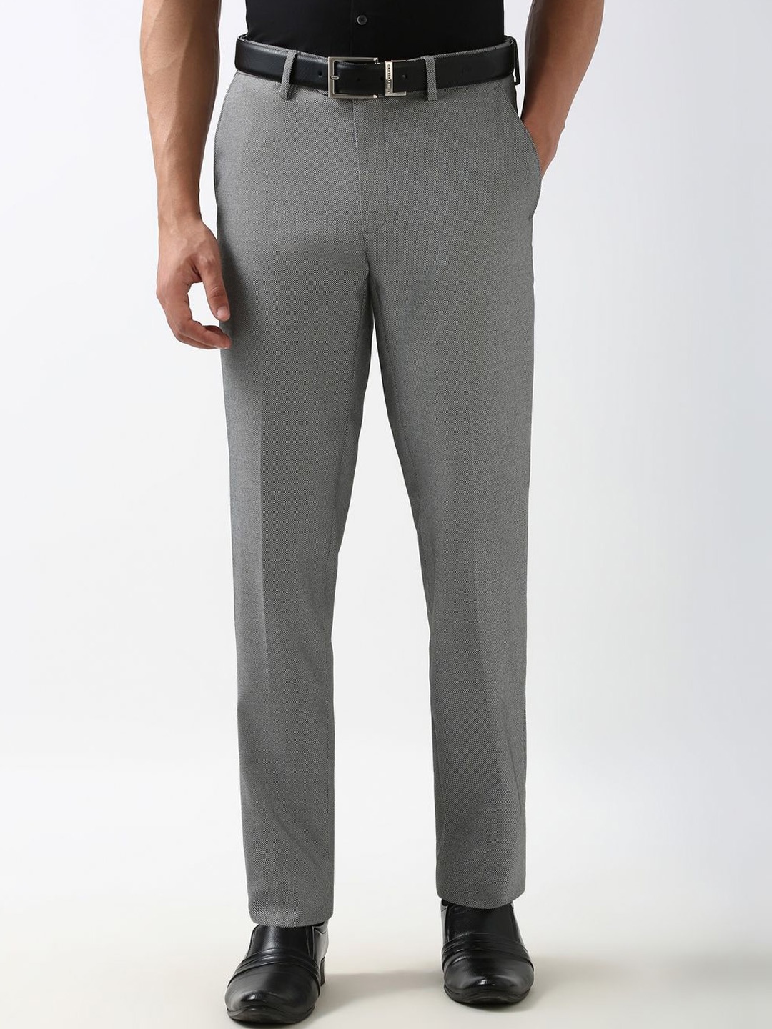 

Peter England Men Printed Slim Fit Formal Trousers, Grey