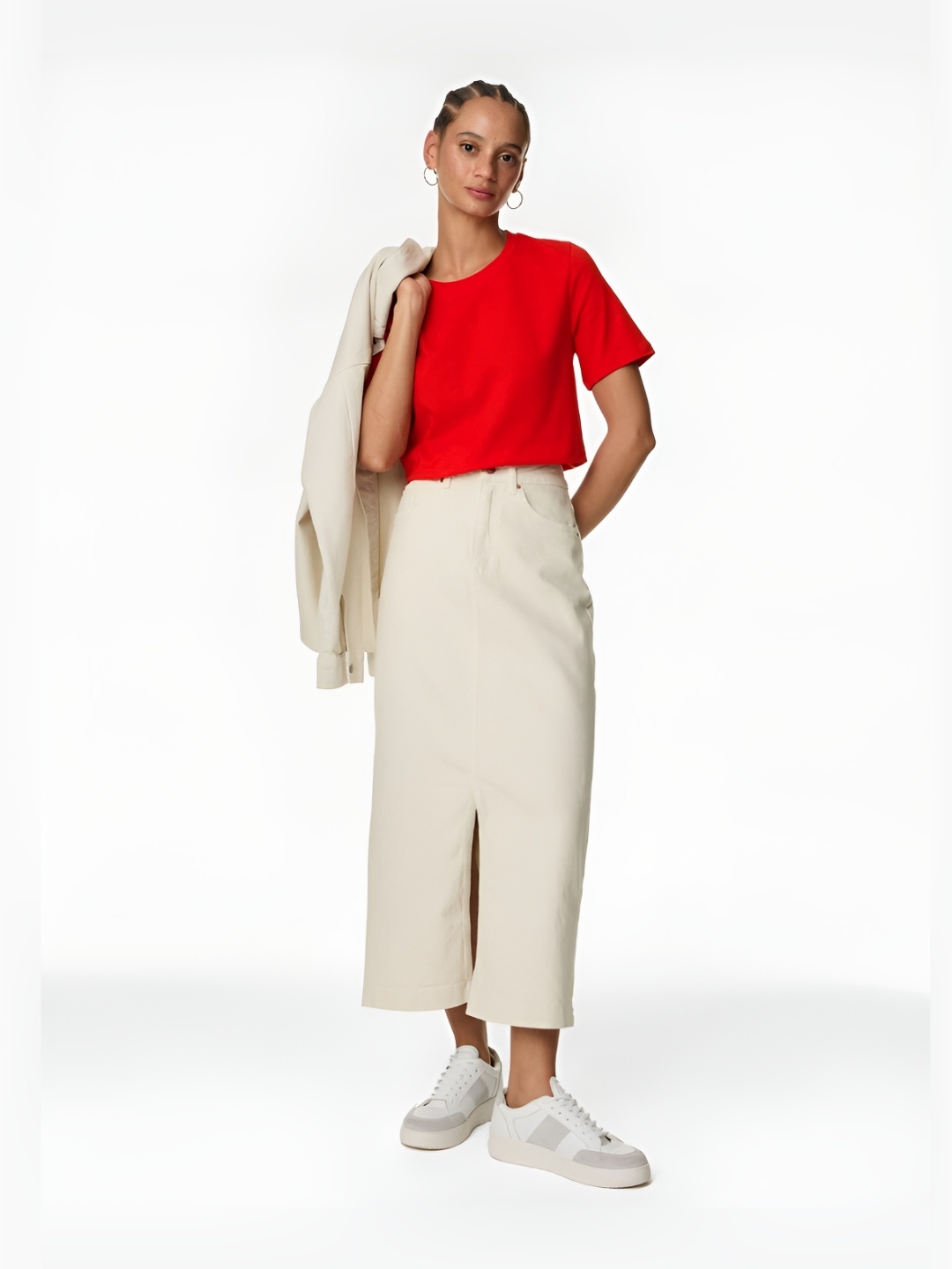 

Marks & Spencer Women Polo Collar Extended Sleeves Pockets T-shirt, Red