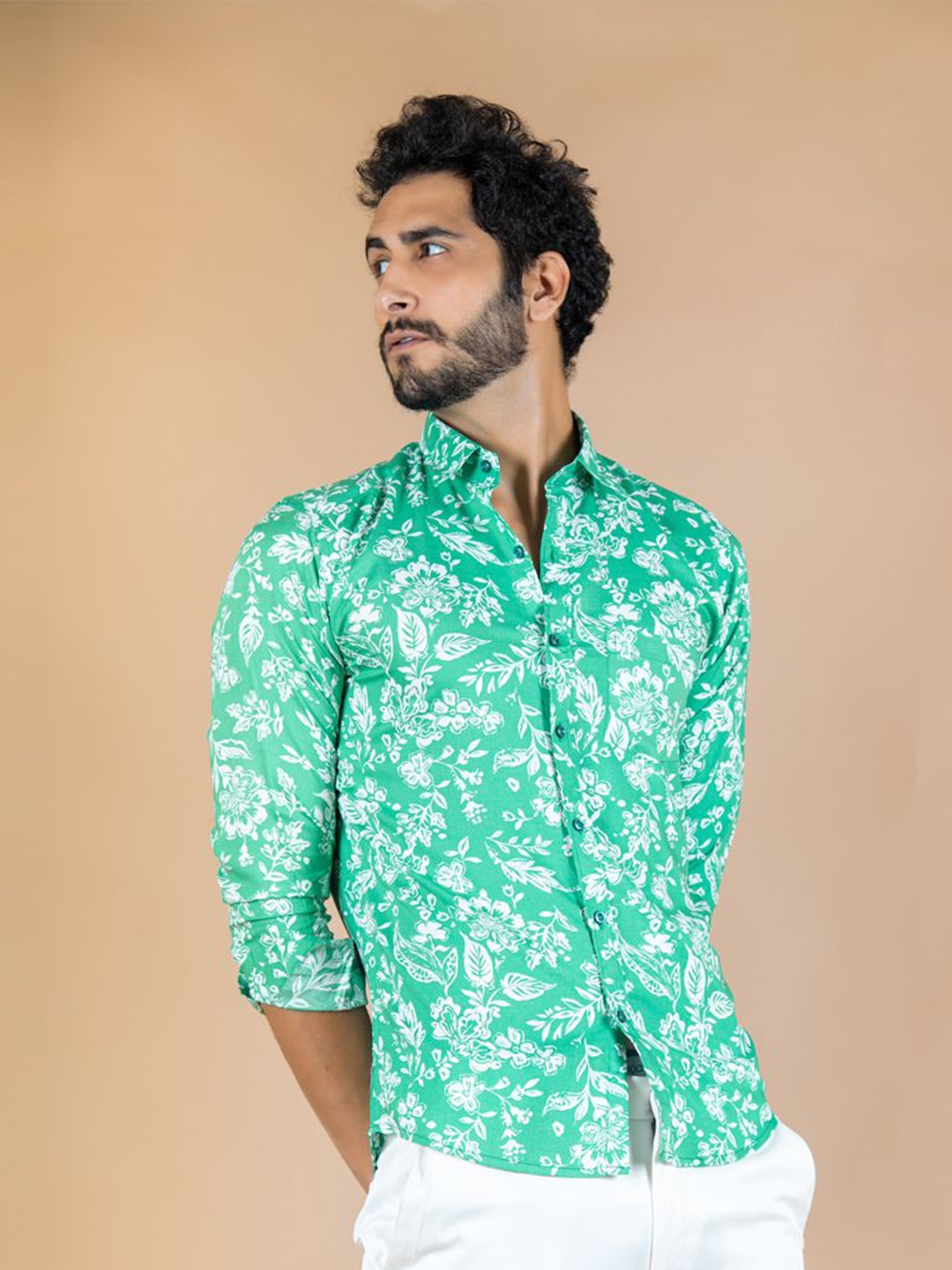 

Tistabene Men Standard Spread Collar Floral Printed Cotton Casual Shirt, Green