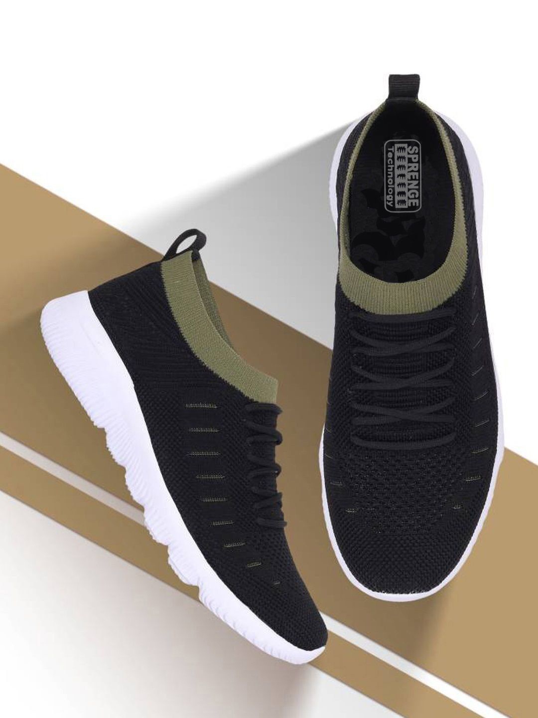 

SPRENGE Men Colourblocked Lightweight Slip-On Sneakers, Black