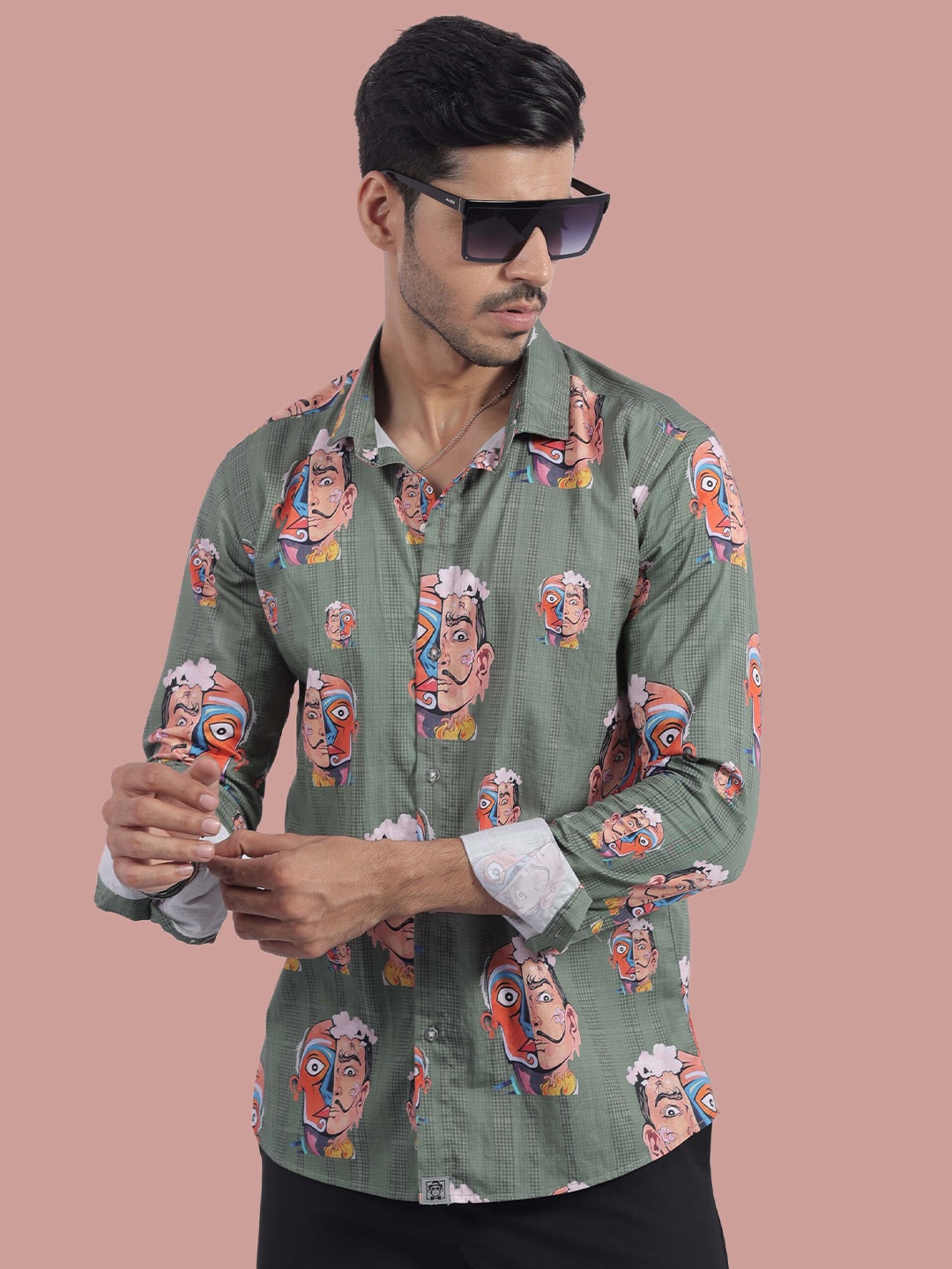 

STITCH MONKEY Men Comfort Spread Collar Abstract Printed Casual Shirt, Green