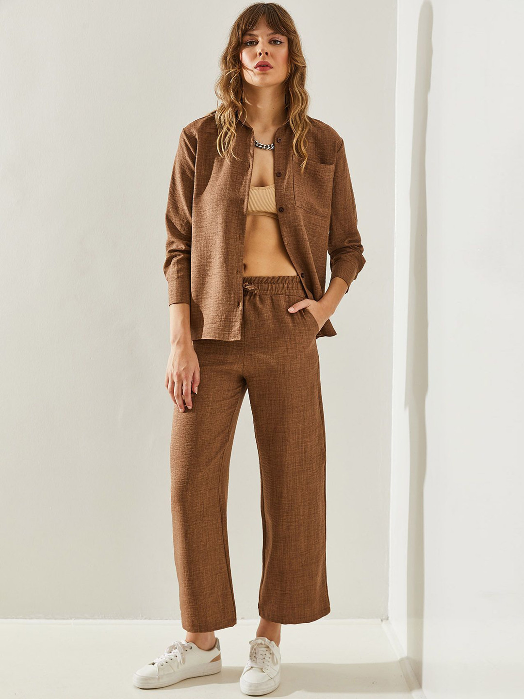 

BIANCO LUCCI Pure Cotton Shirt With Trousers, Brown