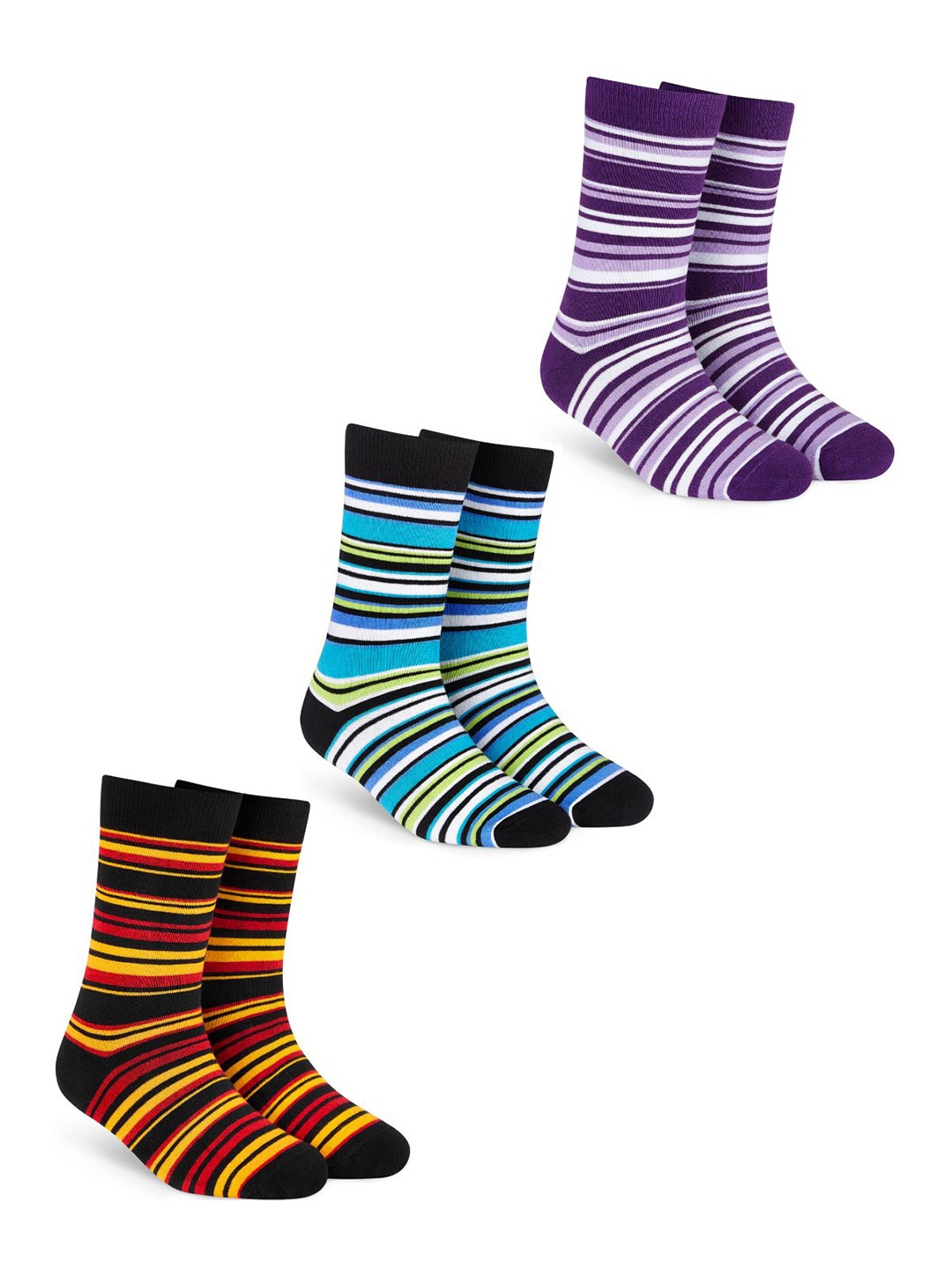 

Dynamocks Unisex Pack Of 3 Striped Calf-Length Socks, Purple