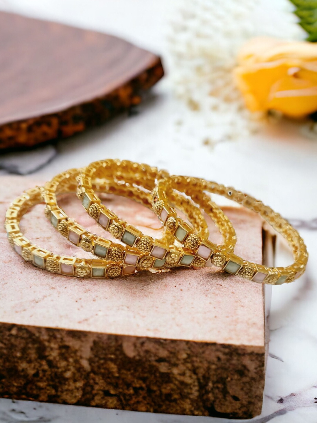 

The Pari Set Of 4 Gold-Plated Stone-Studded Bangles