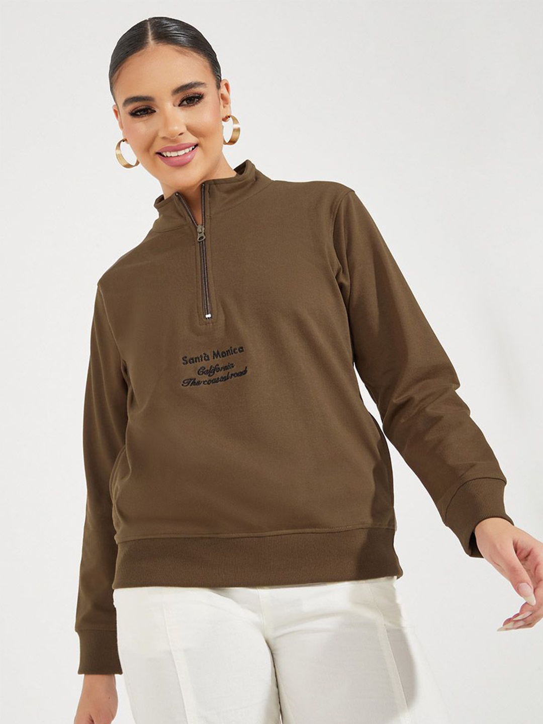 

Women Regular Length Regular Fit- Half Zipper Sweatshirt, Brown