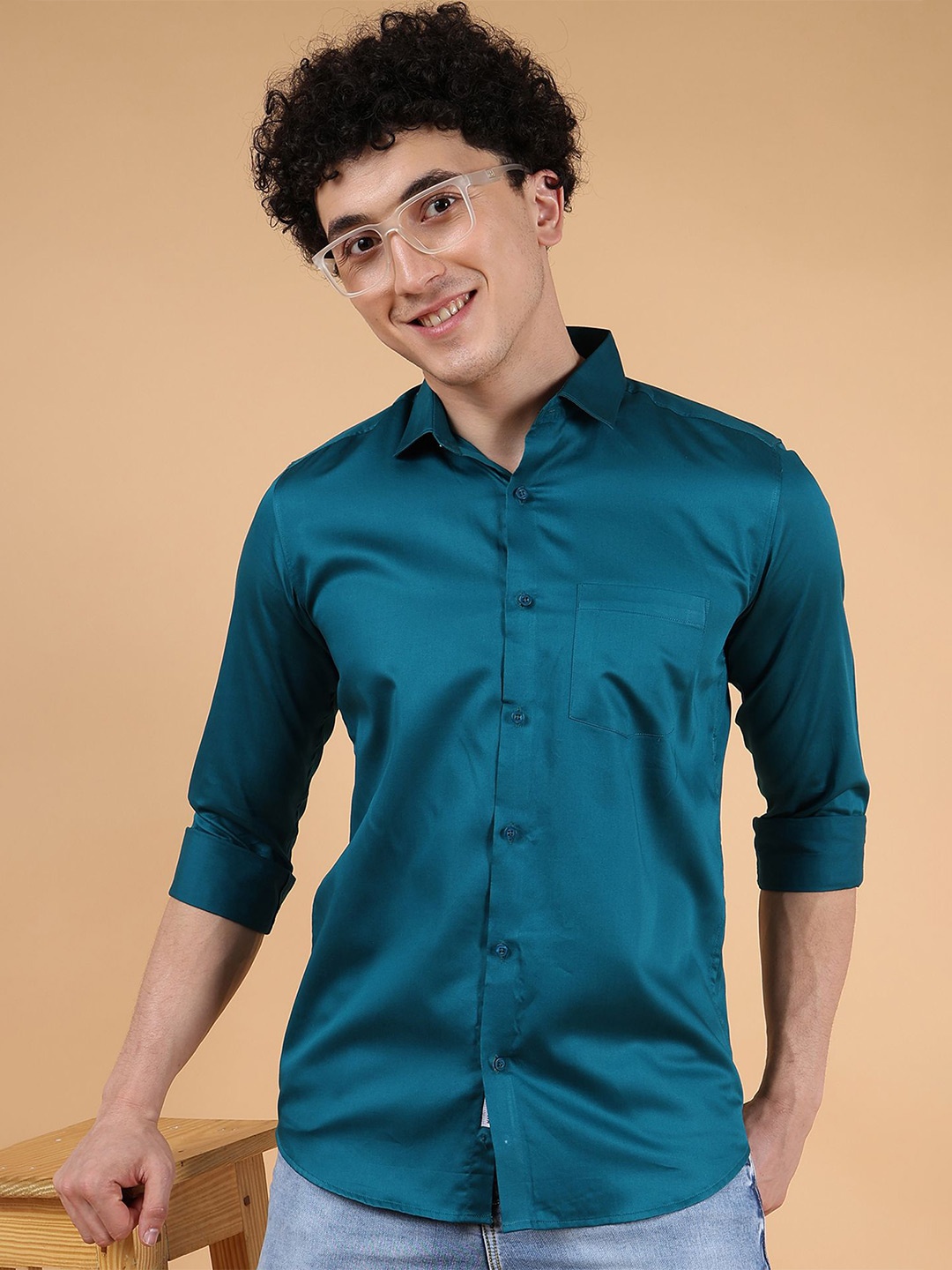 

Zeal Men Standard Spread Collar Solid Cotton Semiformal Shirt, Blue