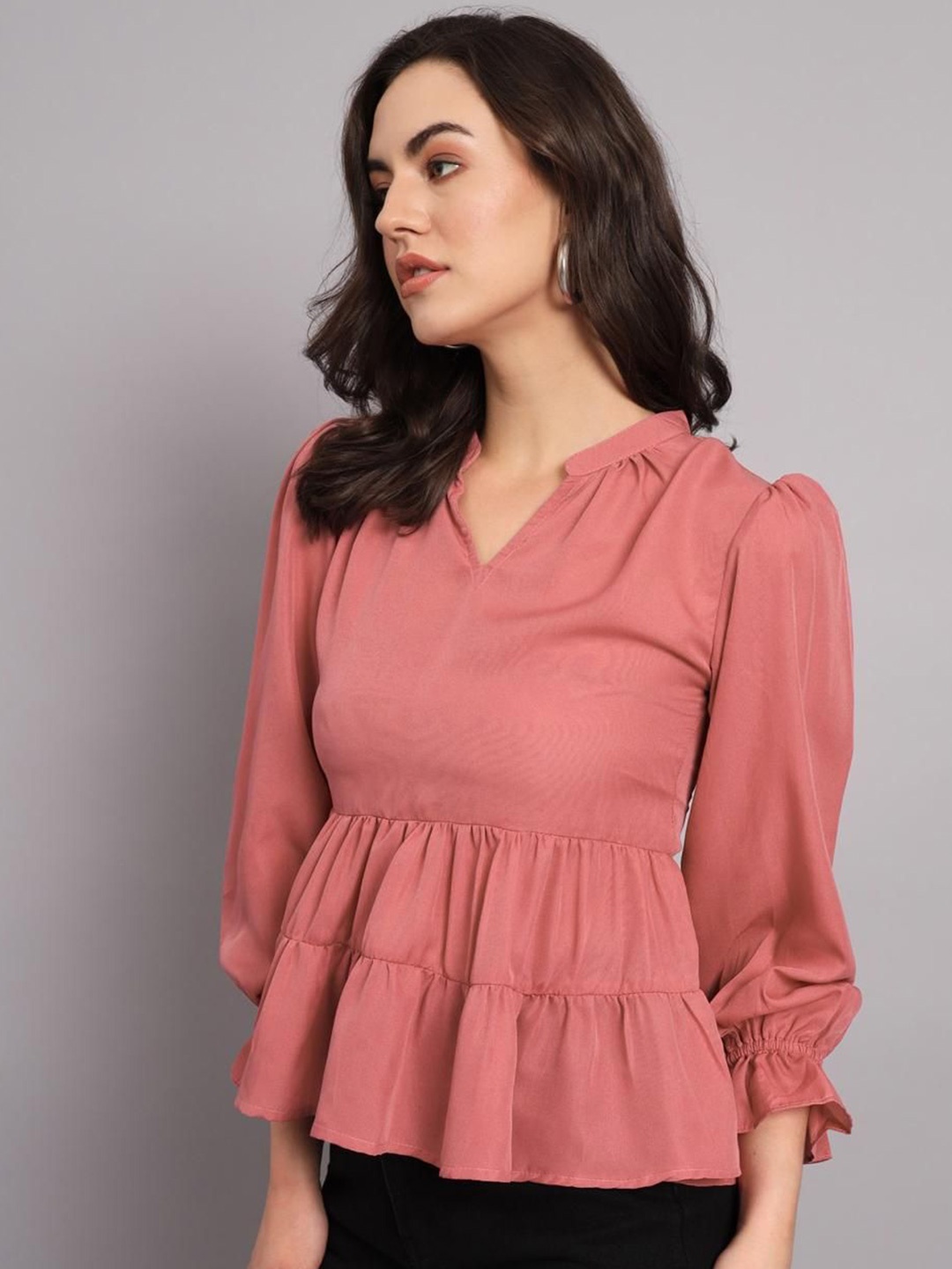 

The Dry State Bishop Sleeves Peplum Top, Rose