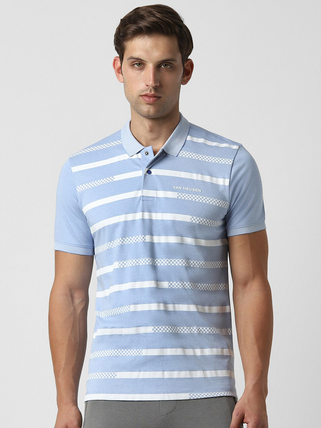 

Van Heusen Striped Polo Collar Short Sleeves T-shirt, Blue