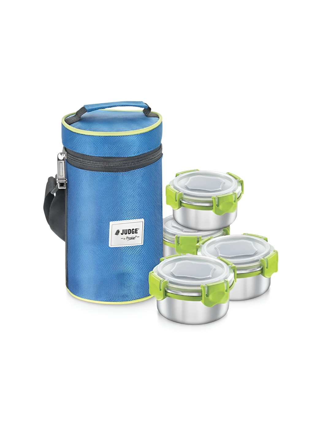 

JUDGE By Prestige Green & Blue 4 Pieces Stainless Steel Lunch Box With Pouch - 300 ml, Silver