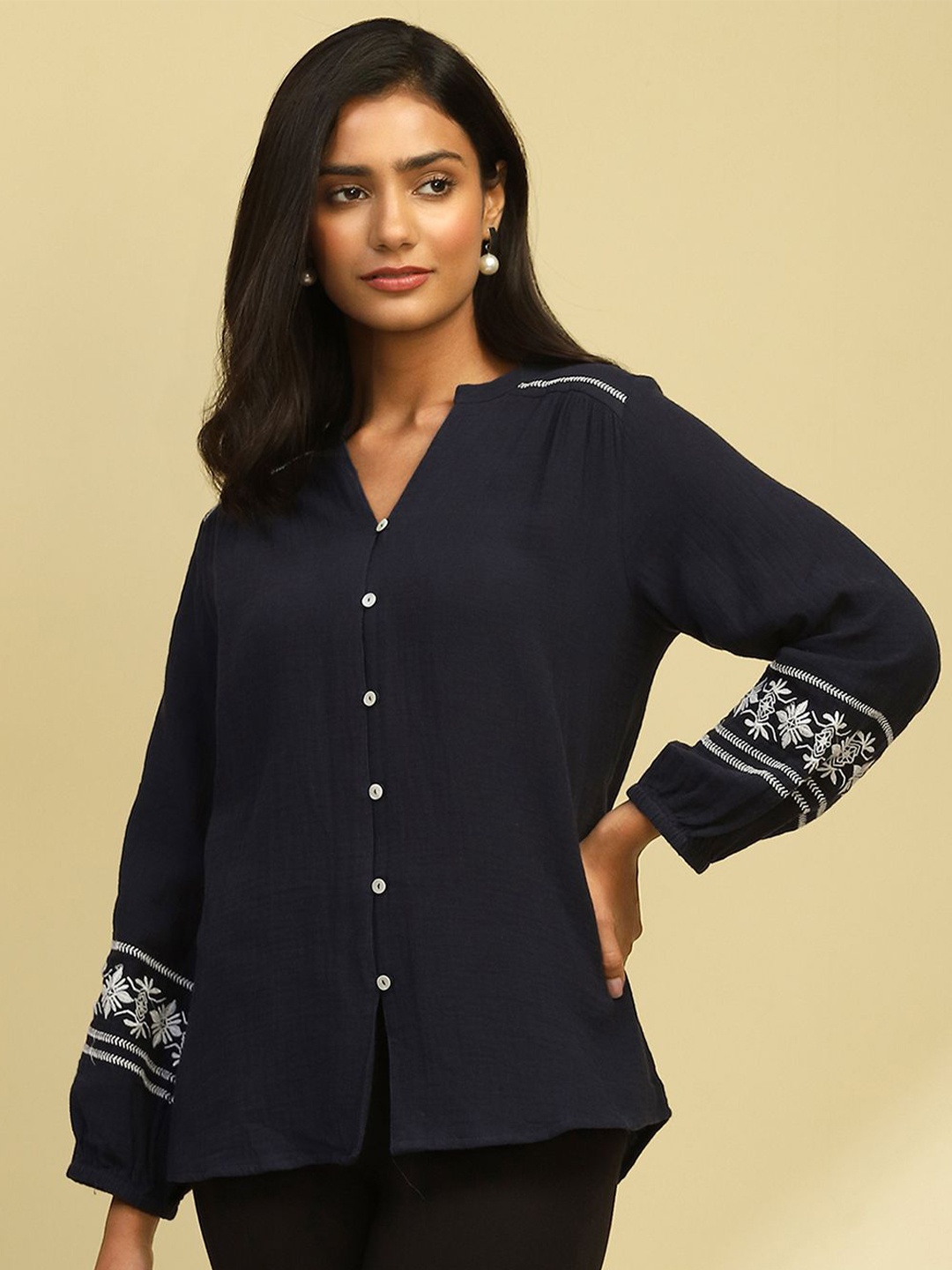 

Biba Cotton Shirt Style Top, Blue