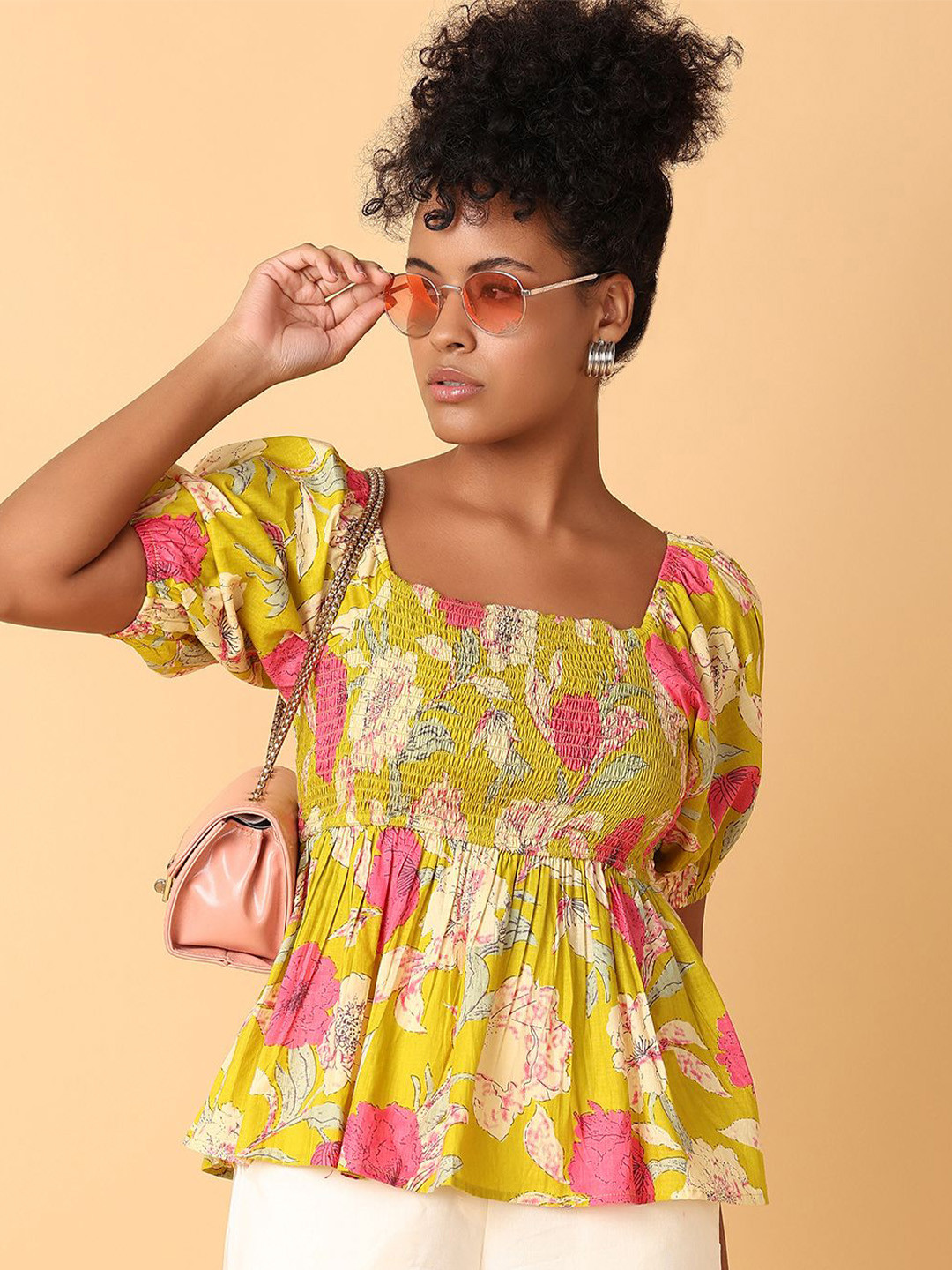 

UNLIMITED Floral Print Cotton Top, Lime green