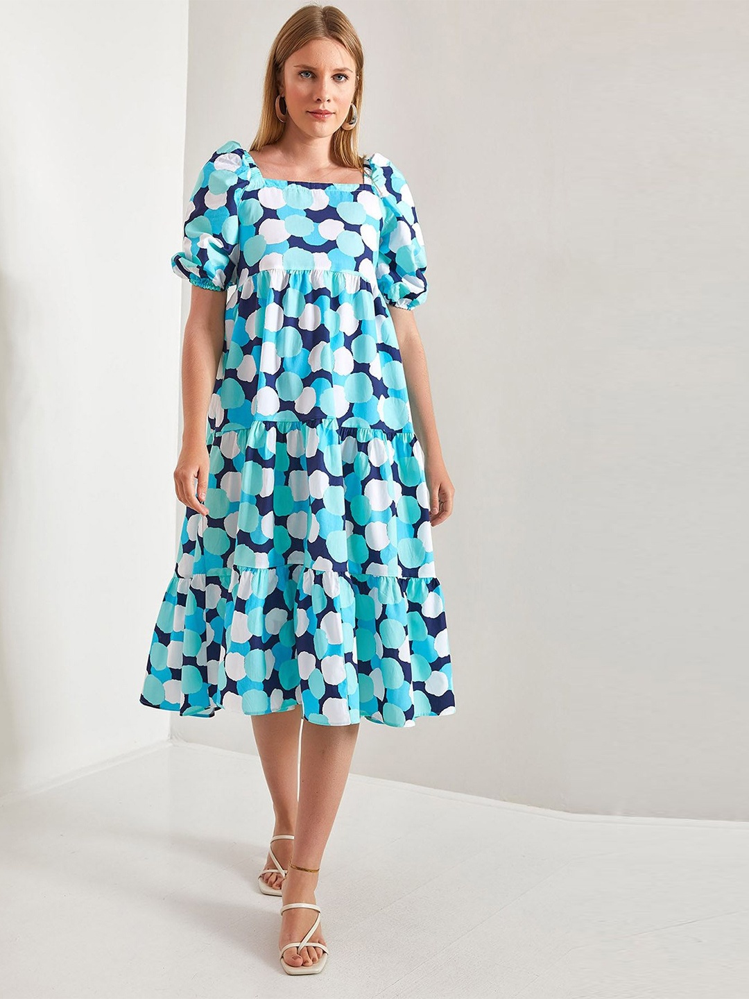 

BIANCO LUCCI Printed Puff Sleeve A-Line Dress, Na