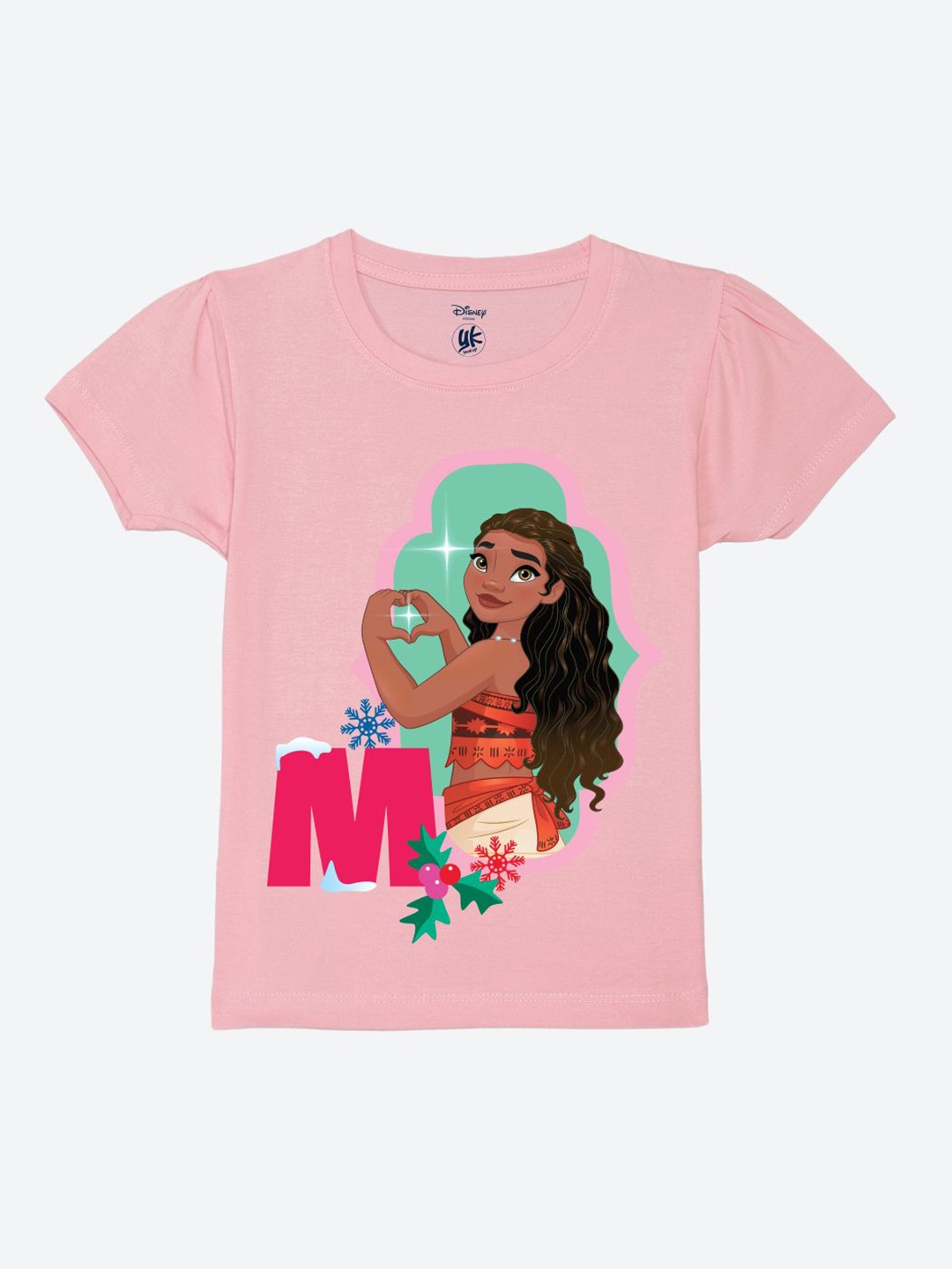 

YK Disney Girls Graphic Printed Round Neck Pure Cotton T-Shirt, Pink