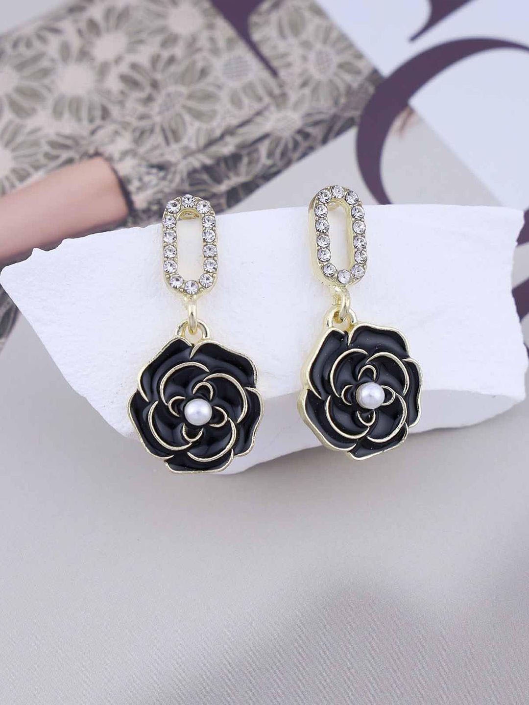 

FIMBUL Gold-Plated Stainless Steel Contemporary Drop Earrings, Black