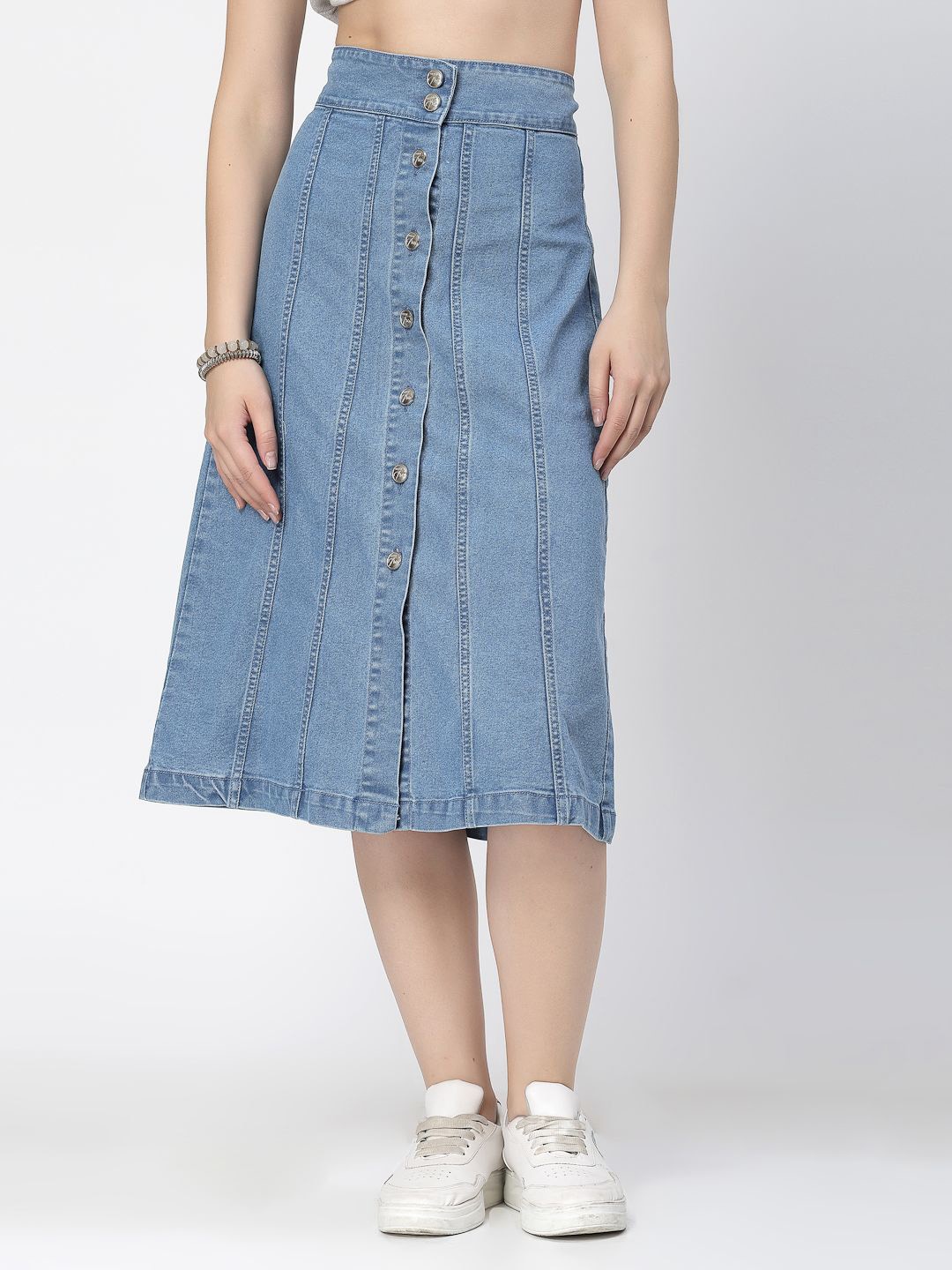 

COSMIC TRIO Denim A-Line Midi Skirt, Blue