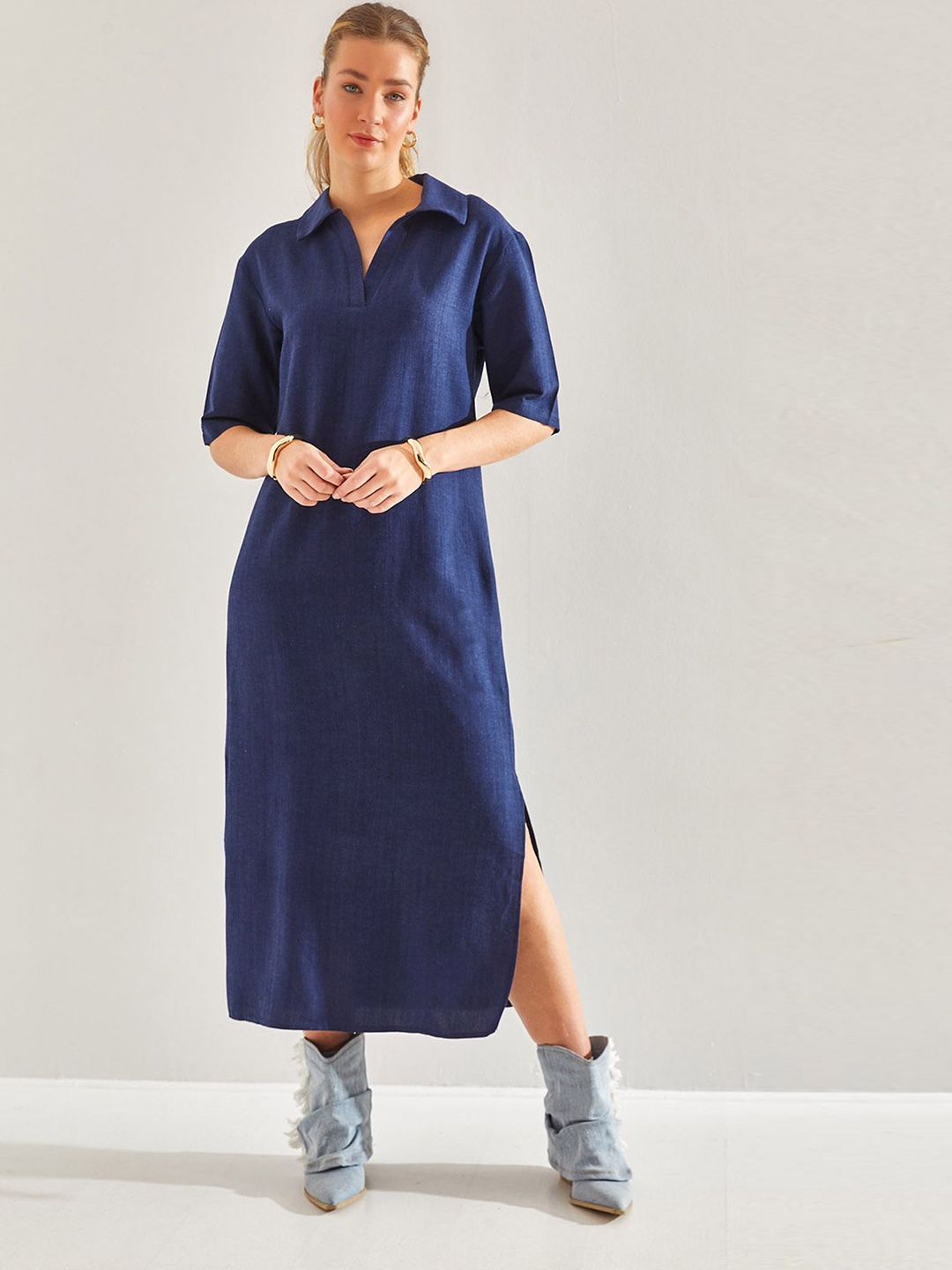 

BIANCO LUCCI Shirt Maxi Dress, Navy blue