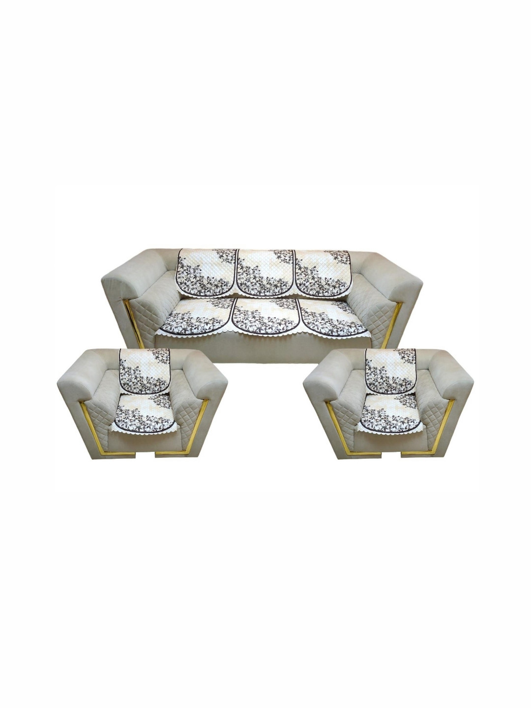 

TANLOOMS Cream & Black 6 Pieces Printed Velvet 5 Seater Sofa Cover