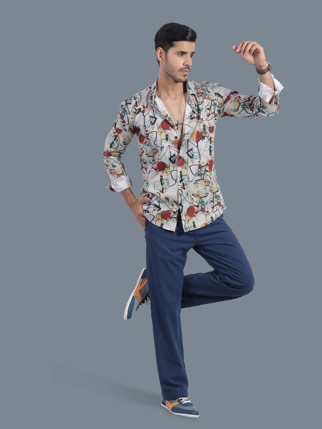 

STITCH MONKEY Men Comfort Spread Collar Abstract Printed Casual Shirt, White