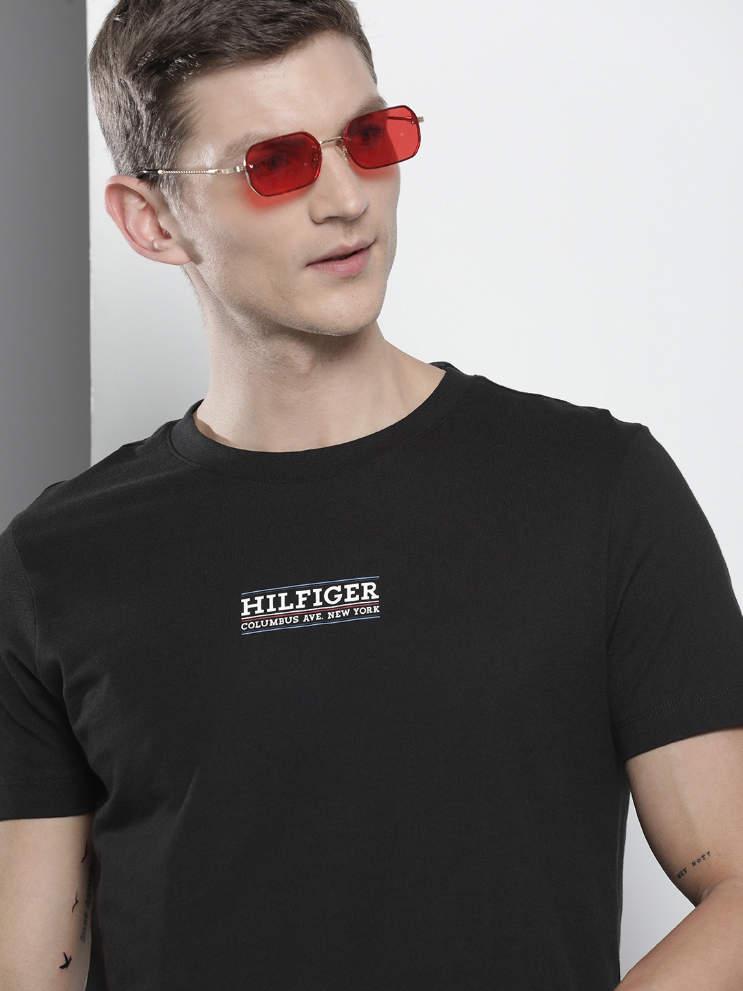 

Tommy Hilfiger Pure Cotton Brand Logo Printed Slim Fit T-shirt, Black