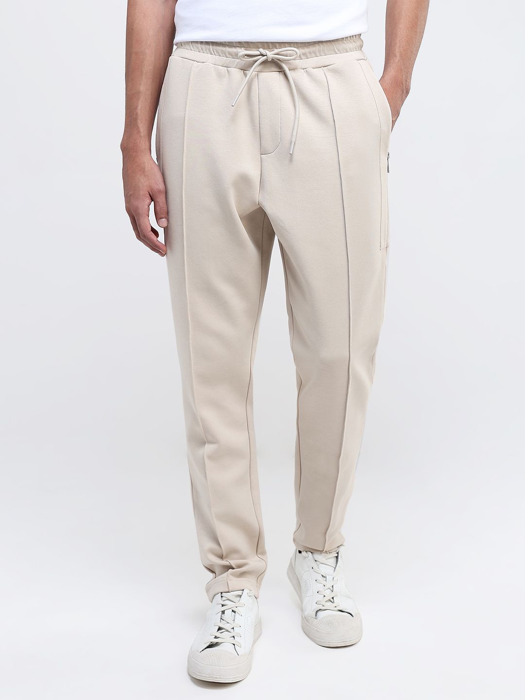 

RARE RABBIT Men Mid Rise Cotton Track Pants, Beige