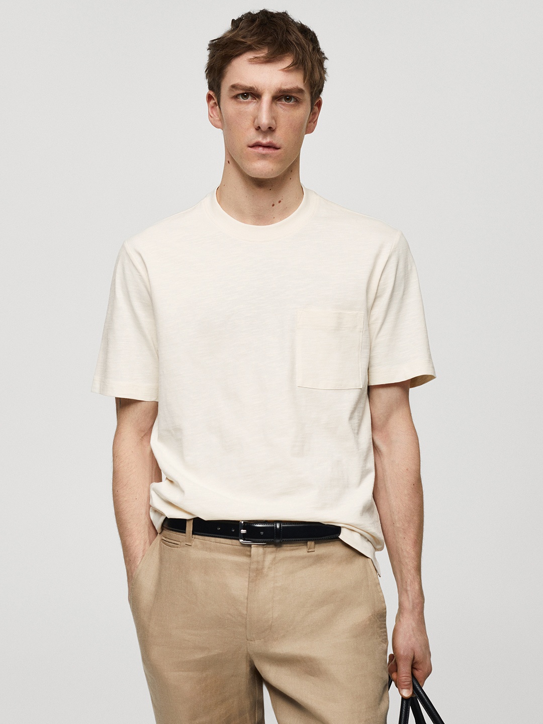 

MANGO MAN Pockets Pure Cotton T-shirt, Off white